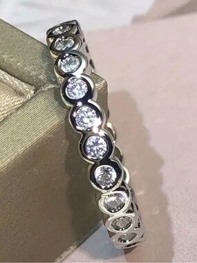 Classic Sterling  Silver Plated  Eternity Band with Round Cubic Zirconia